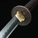 Handmade Japanese Sword T10 Folded Clay Tempered Steel With Red Scabbard - Kanu Swords