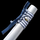 Handmade Japanese Wakizashi Sword High Manganese Steel With Blue Blade And Silver Scabbard - Kanu Swords