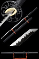 Handmade Ninjato Straight Japanese Sword Spring Steel With Black Blade - Kanu Swords