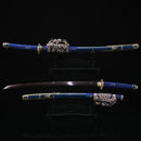 Japanese Tachi Odachi Sword With Damascus Steel With Blue Scabbard - Kanu Swords