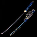 Japanese Tachi Odachi Sword With Damascus Steel With Blue Scabbard - Kanu Swords