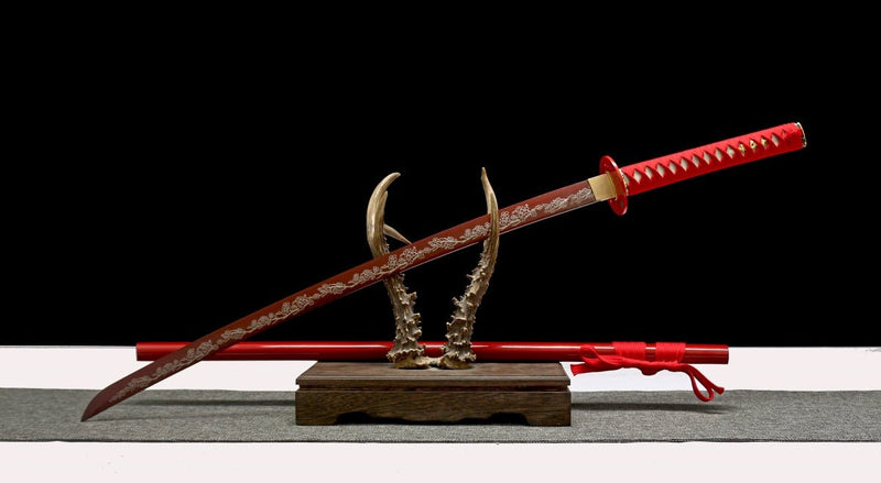 Hand Made High Quality T10 Steel Katana Red Pattern Sword