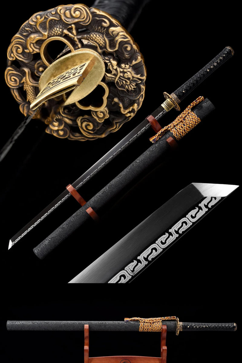 Handmade Japanese Samurai Ninjato Sword With Black Blade