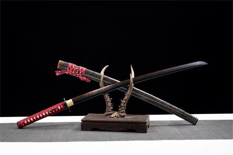 Hand Made Superior T10 Katana Real Hamon Clay Tempered Rayskin Saya