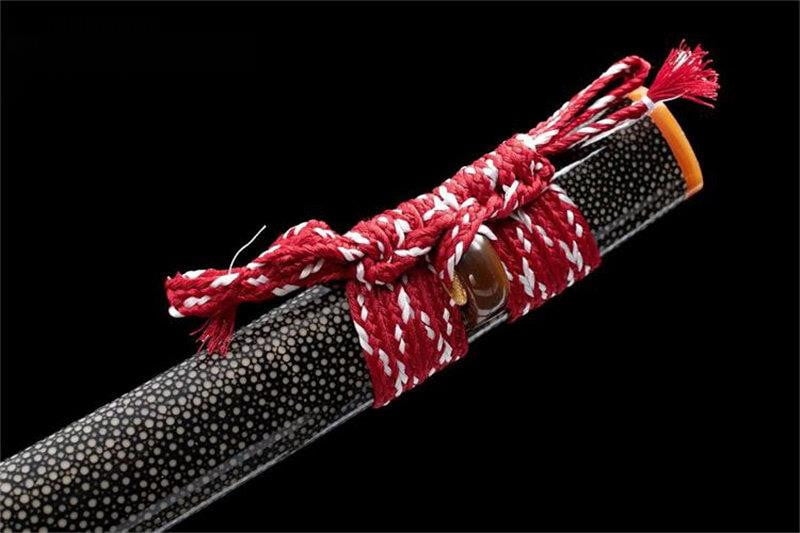 Hand Made Superior T10 Katana Real Hamon Clay Tempered Rayskin Saya