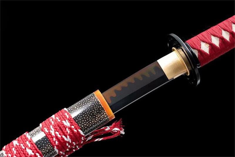 Hand Made Superior T10 Katana Real Hamon Clay Tempered Rayskin Saya