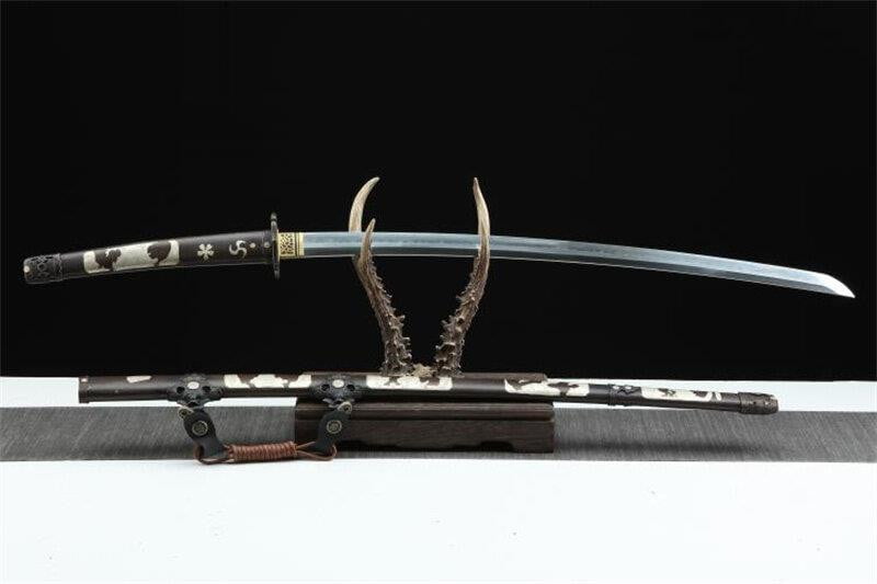 Japanese Tachi Sword Damascus Steel Real Hamon Full Tang Clay Tempered Katana