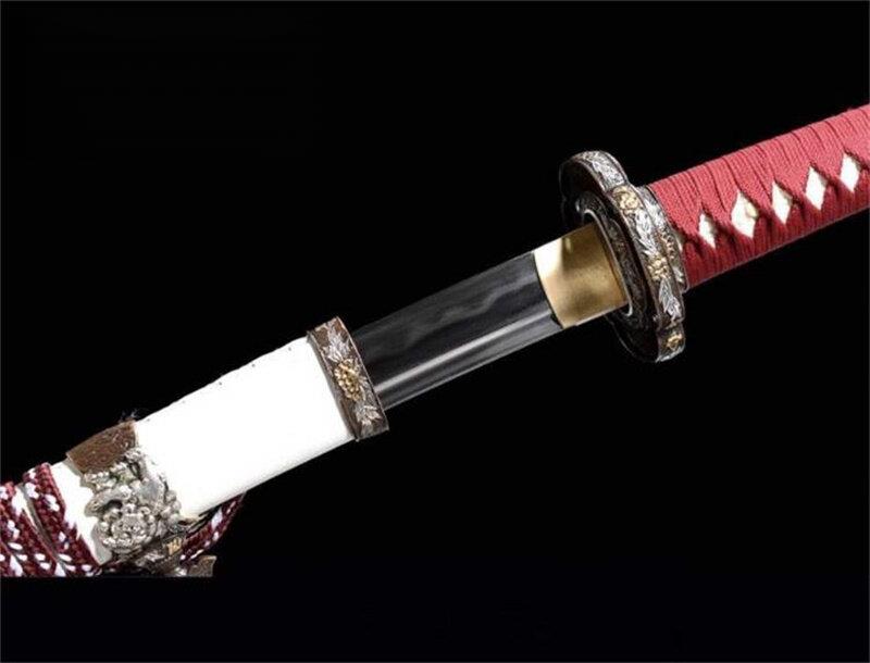 Handmade Japanese Tachi Sword T10 Real Hamon Clay Tempered Red Dawn Katana