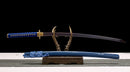Blue Damascus steel Japanese katana, handmade with expert precision and craftsmanship