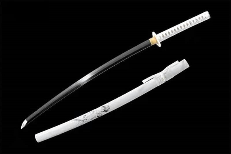 Exquisite T10 steel katana with a geisha-themed handle, showcasing expert craftsmanship