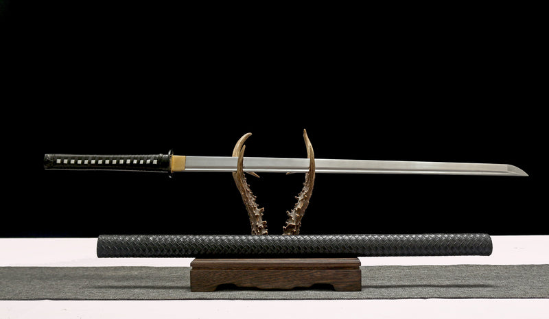 Hand Made High Quality T10 Steel Ninjato Black Faux Leather - Kanu Swords