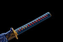 Hand Made High Quality Damascus Steel Katana Blue and Red
