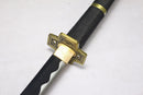 One Piece Roronoa Zoro Yubashiri Katana sword with black handle and intricate zinc tsuba.