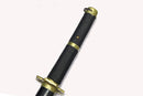 One Piece Roronoa Zoro Yubashiri Katana Sword handle with black wrap and gold accents.