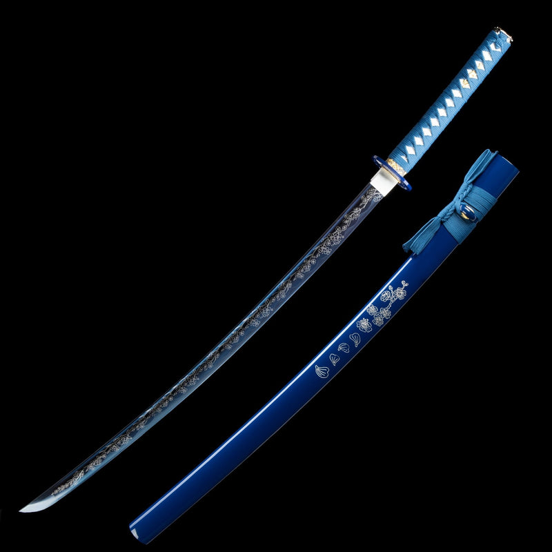 あ*あ様 【cs優勝構築】　青単サイバー　【KATANAスリーブ】 1045 Carbon Steel Katana - Handmade Blue Pattern Samurai Sword