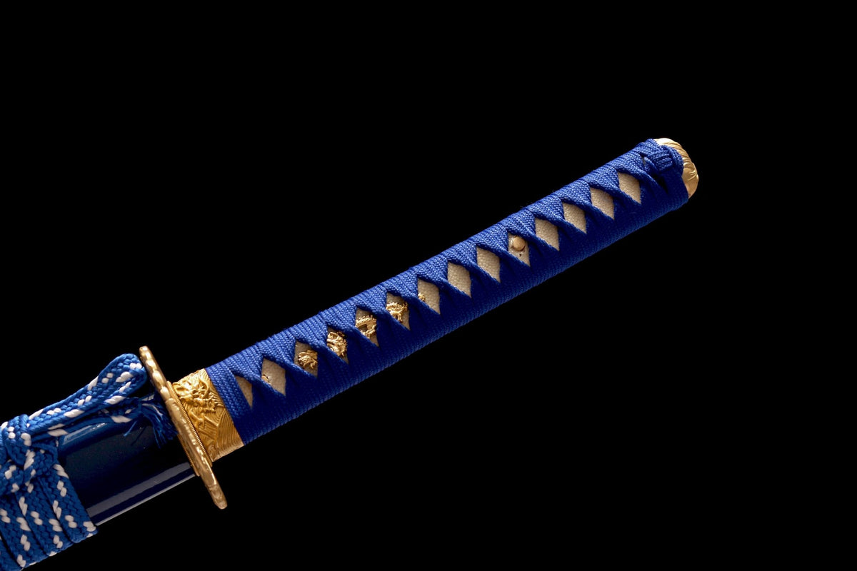 Hand Made Blue Damascus Steel Katana Sword | Kanu Swords